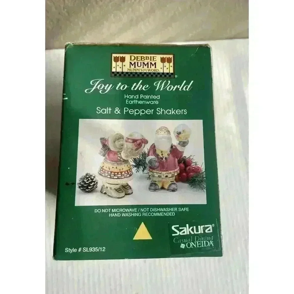 Sakura‎ Debbie Mumm Joy to the World Salt& Pepper Shaker Set In Box Christmas